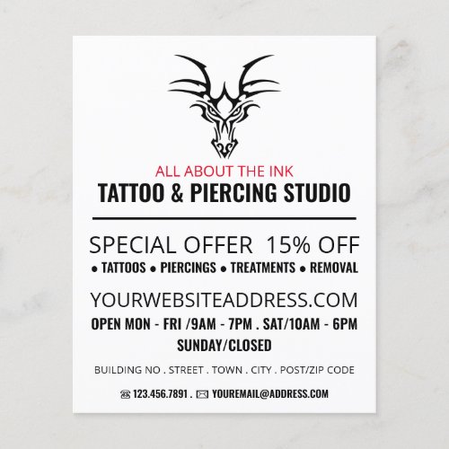 Dragon Tattoo Tattoo  Body Piercing Studio Flyer