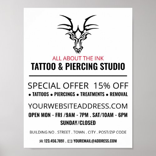 Dragon Tattoo Tattoo  Body Piercing Studio Poster
