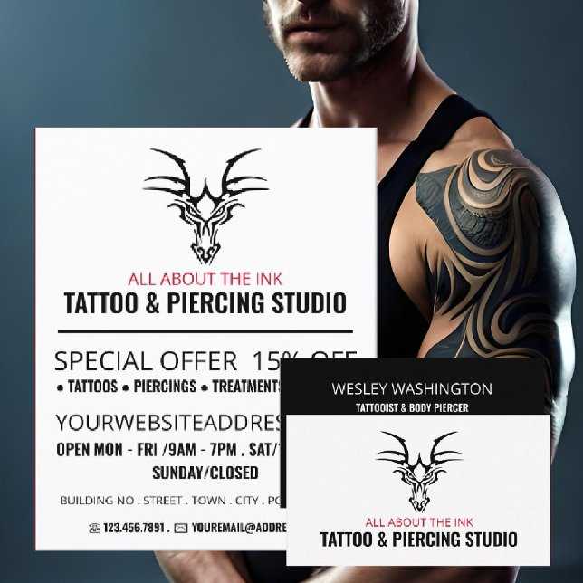 Dragon Tattoo, Tattooist & Body Piercer Business Card (Creator Uploaded)