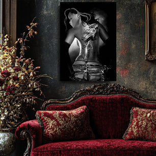 Dragon Tattoo Woman Black White Poster