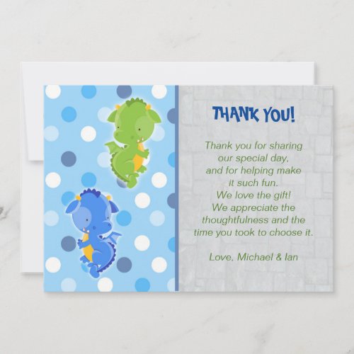 Dragon Thank You Card Note Twins Boy