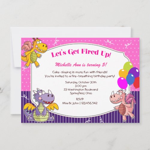 Dragon Theme for Girl's Birthday Personalized Announcement