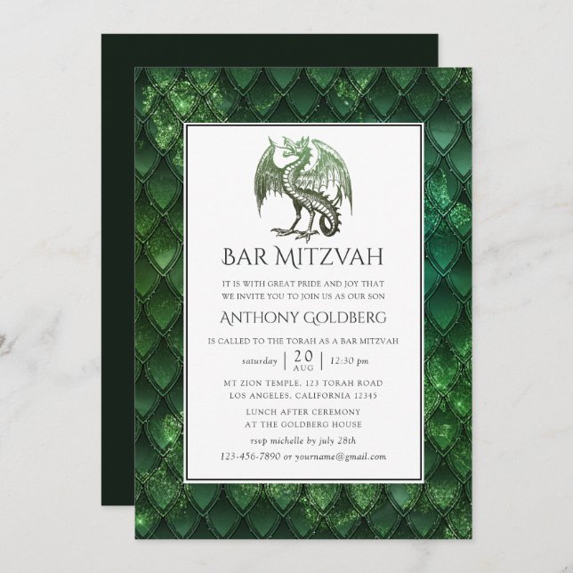 Dragon themed Bar Mitzvah Invitation (Front/Back)