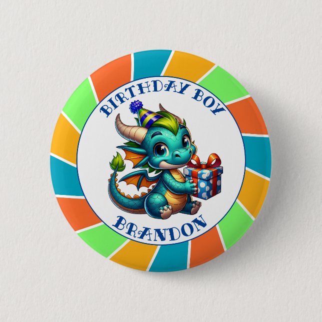 Dragon Themed Birthday Boy Button (Front)
