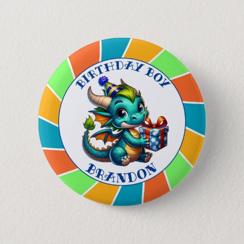 Dragon Themed Birthday Boy Button