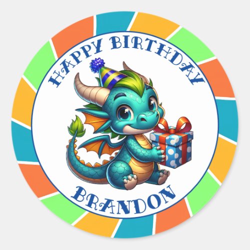 Dragon Themed Boys Birthday Party Classic Round Sticker