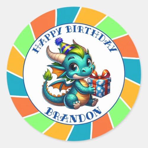 Dragon Themed Boys Birthday Party Classic Round Sticker