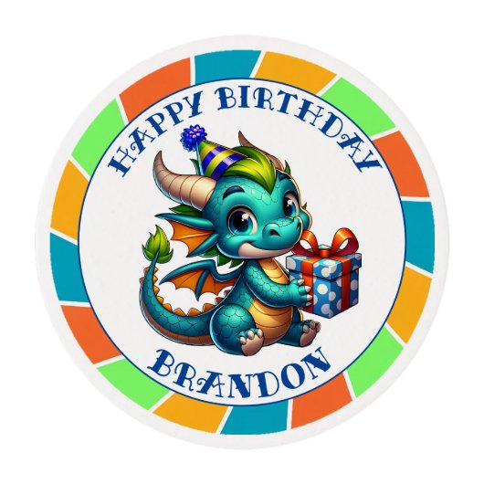 Dragon Themed Boy's Birthday Party Edible Frosting Rounds (Front)