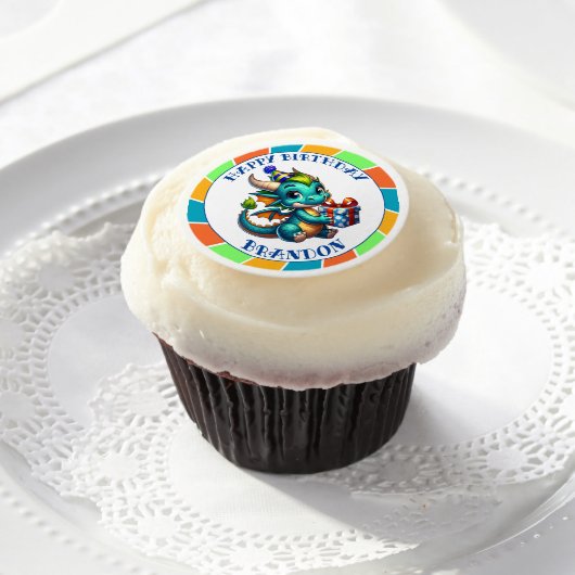 Dragon Themed Boy's Birthday Party Edible Frosting Rounds (Cupcake)