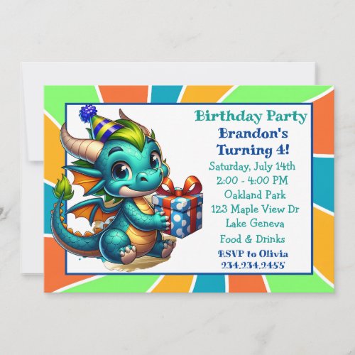 Dragon Themed Boys Birthday Party Invitation