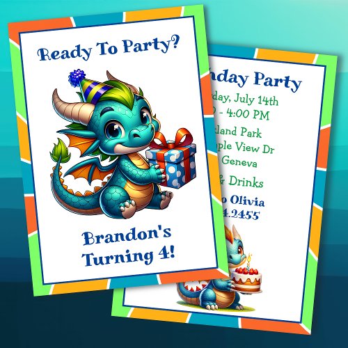 Dragon Themed Boys Birthday Party Invitation