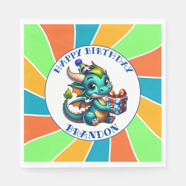 Dragon Themed Boy's Birthday Party Napkins (Front)