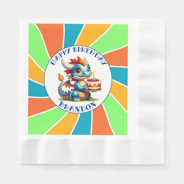 Dragon Themed Boy's Birthday Party Napkins (Front)