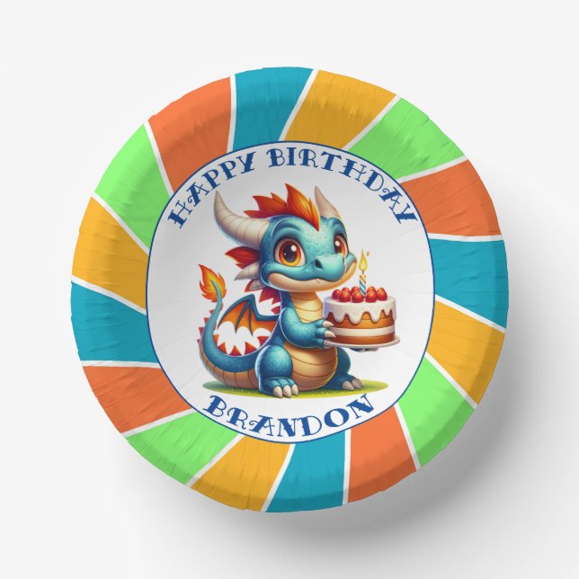 Dragon Themed Boy's Birthday Party Paper Bowls (Front)