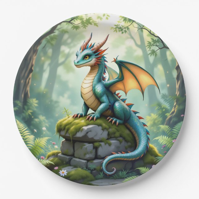 Dragon Themed Boy's Birthday Party Paper Plates (Front)