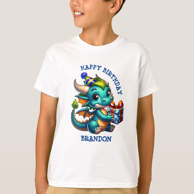 Dragon Themed Personalized Birthday Boy T-Shirt (Front)
