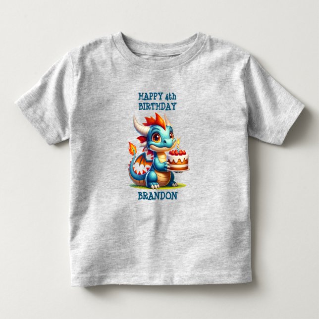 Dragon Themed Personalized Birthday Boy Toddler T-shirt (Front)