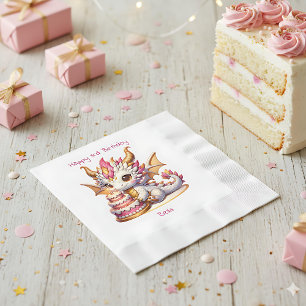 Dragon Themed Pink and Gold Personalized Birthday Napkins