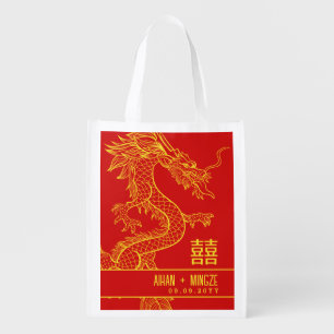 Dragon Themed Red and Gold Grocery Bag