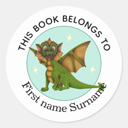 Dragon This Book Belongs To Personalized  Classic Round Sticker