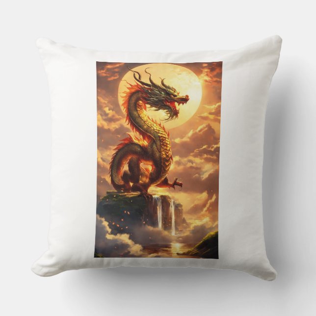 "Dragon Throw Pillow: Mythical Elegance for Your S Pillow (Front)