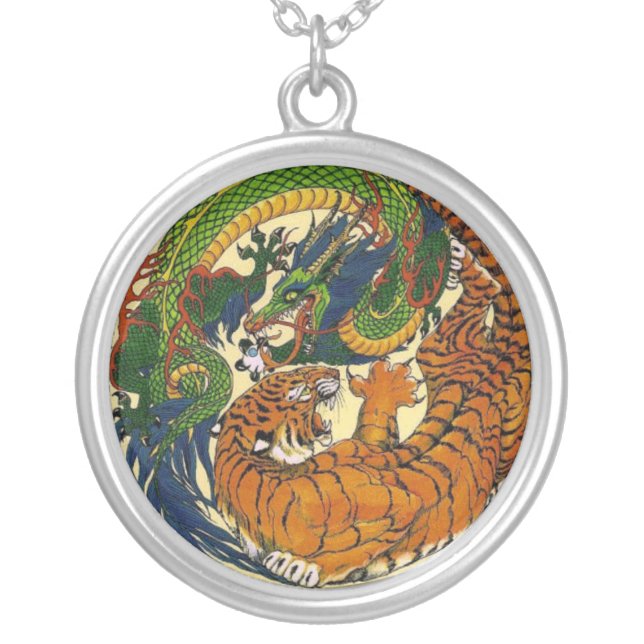 DRAGON TIGER SILVER PLATED NECKLACE (Front)