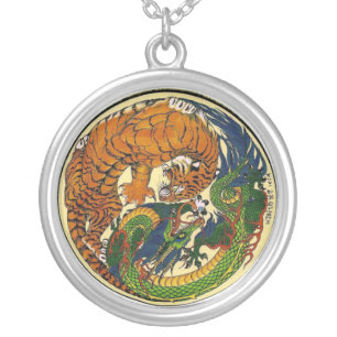 DRAGON TIGER SILVER PLATED NECKLACE