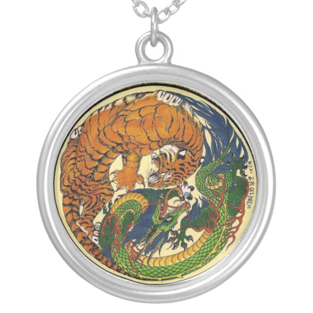DRAGON TIGER SILVER PLATED NECKLACE (Front)
