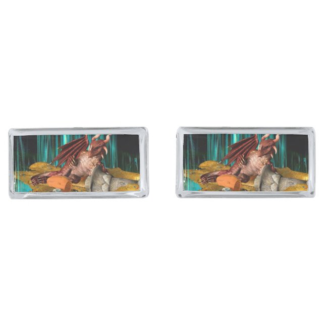 Dragon Treasure Silver Cufflinks (Front)