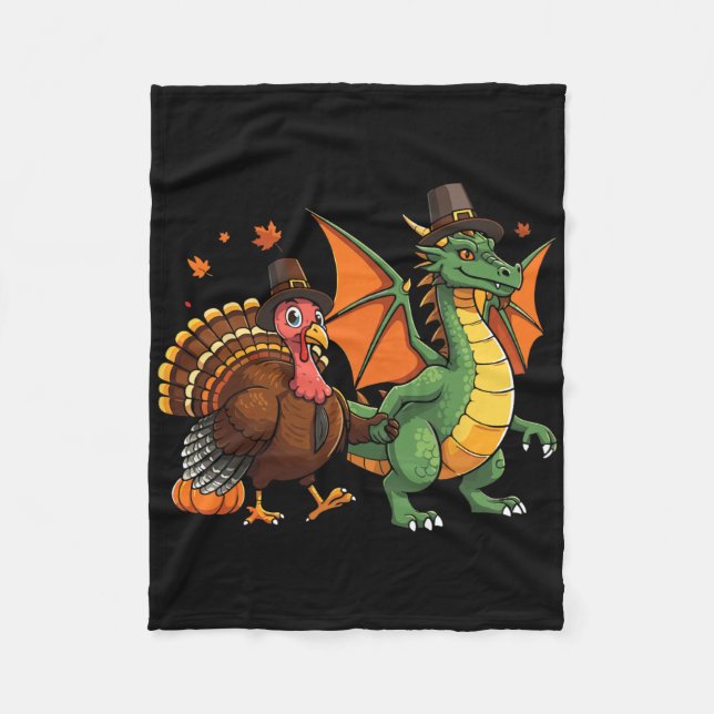 Dragon Turkey Pilgrim Thanksgiving Pumpkin Kids Bo Fleece Blanket (Front)