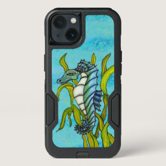 Dragon Type Blue Green Seahorse Floating Seaweed iPhone 13 Case