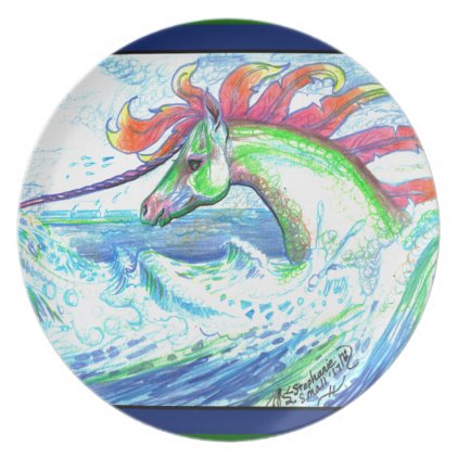 Dragon Unicorn Horse Pony Water Sea Ocean Cute Plate