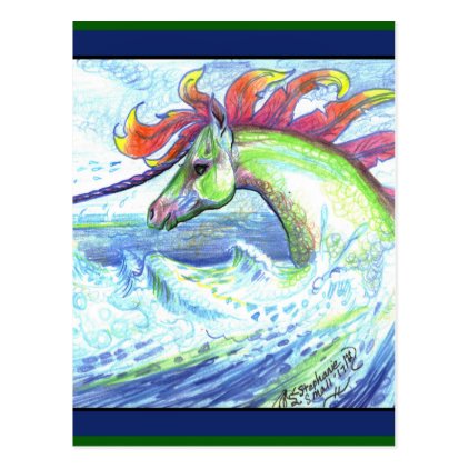 Dragon Unicorn Horse Pony Water Sea Ocean Cute Postcard