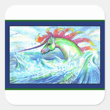 Dragon Unicorn Horse Pony Water Sea Ocean Cute Square Sticker