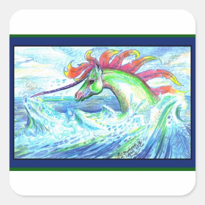 Dragon Unicorn Horse Pony Water Sea Ocean Cute Square Sticker