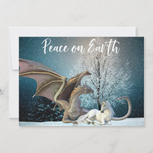 Dragon Unicorn Peace on Earth Fantasy Holiday Card