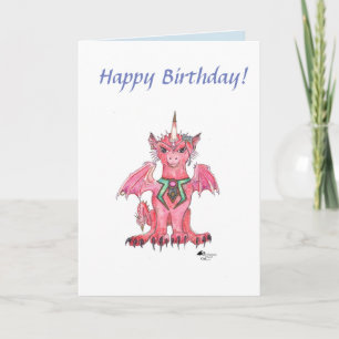 Dragon Unicorn Pegasus Red Fantasy Birthday Card