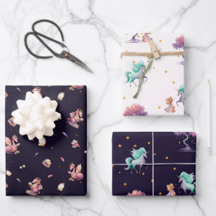 Dragon & Unicorn Wrapping Paper Set (3 Sheets)