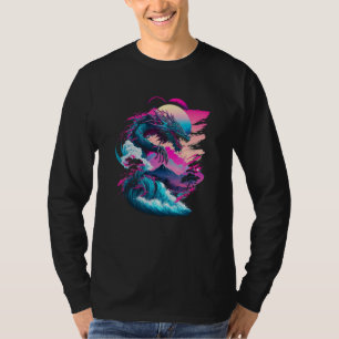 Dragon Vaporwave Abstract Landscape Moon Tree Wate T-Shirt