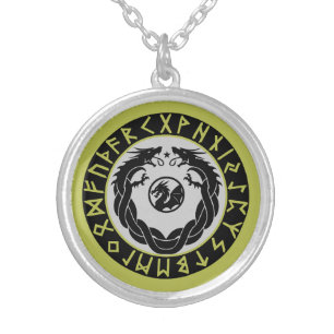 Dragon Viking Rune Protection Silver Plated Necklace