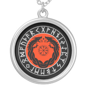 Dragon Viking Rune Protection Silver Plated Necklace