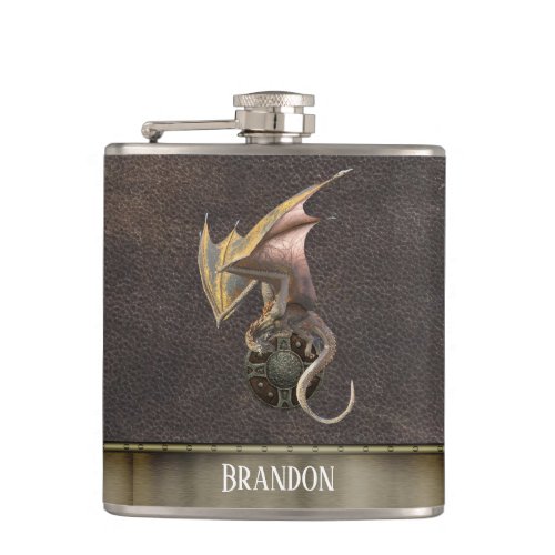 Dragon Viking Shield Leather Look Copper Flask