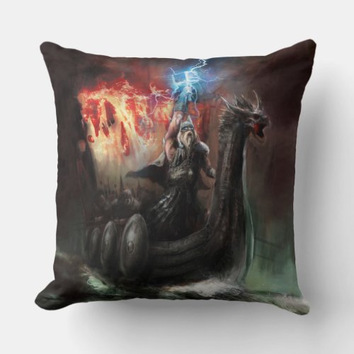 Dragon Viking Ship Throw Pillow