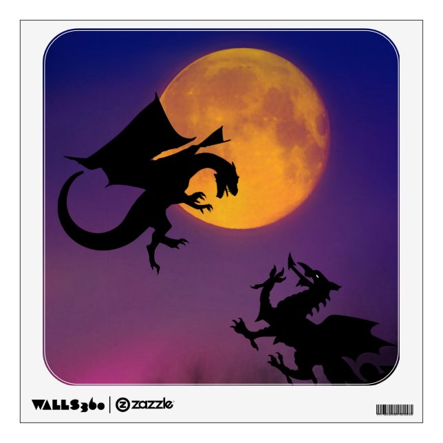 Dragon Vs Dragon Silhouette and Moon Wall Decal (Front)