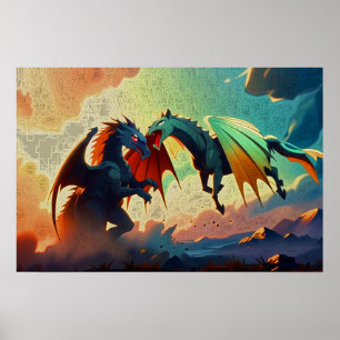 Dragon vs Pegasus - Fantasy Art Poster