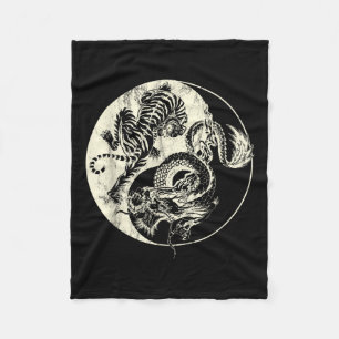 Dragon Vs Tiger Tattoo! Yin And Yang Beast Fight  Fleece Blanket