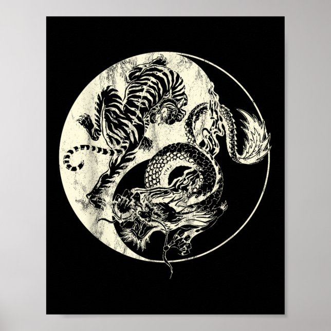 Dragon Vs Tiger Tattoo! Yin And Yang Beast Fight  Poster (Front)
