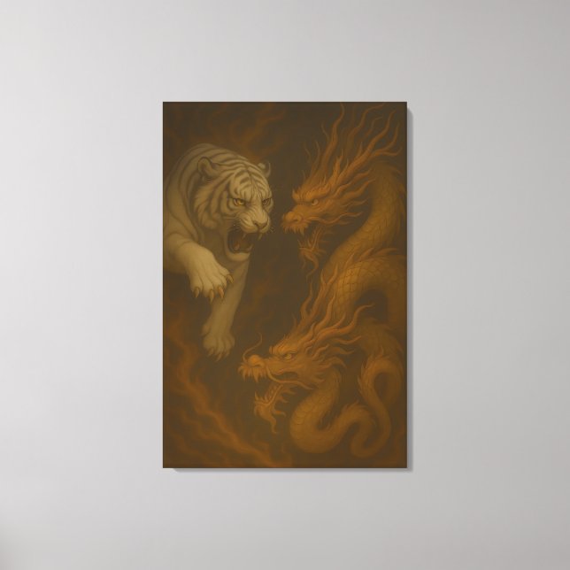 Dragon vs White Tiger – Mystical Fantasy Wall Art  (Front)