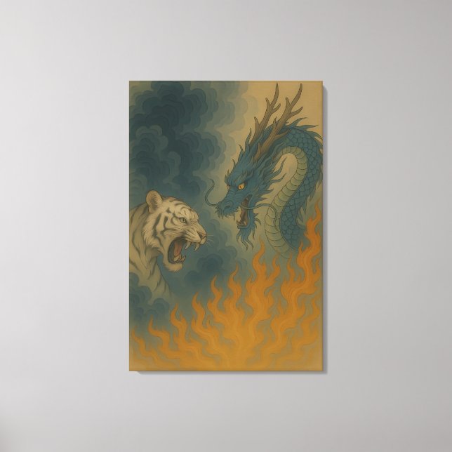 Dragon vs White Tiger – Mystical Fantasy Wall Art  (Front)