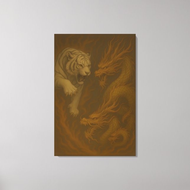 Dragon vs White Tiger – Mystical Fantasy Wall Art  (Front)
